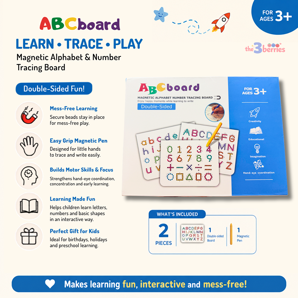 2-in-1 Magnetic Alphabet & Number Tracing Board (Double Sided) Educational Learning