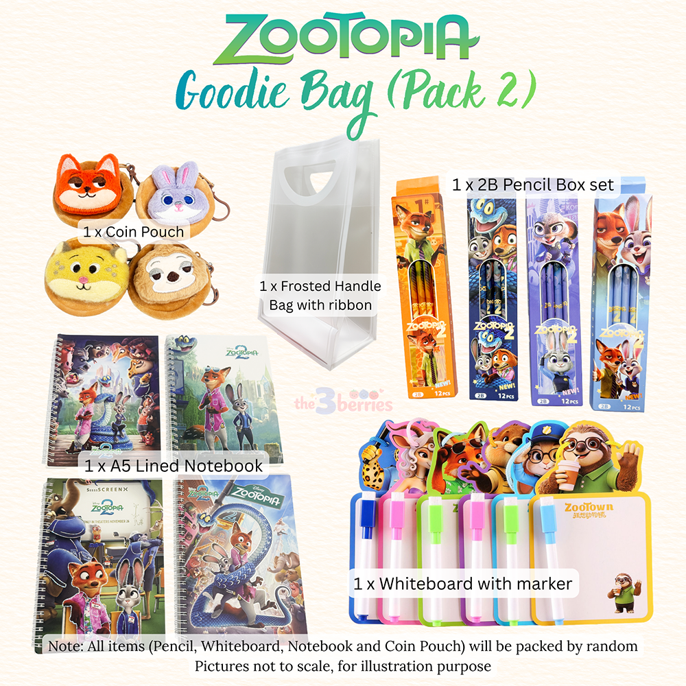 Zootopia Goodie Bag - Pack 2 - Stationery Gift Set with Coin Pouch, Pencil Box, Notebook and Whiteboard