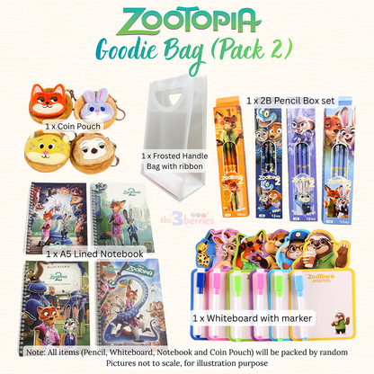 Zootopia Goodie Bag - Pack 2 - Stationery Gift Set with Coin Pouch, Pencil Box, Notebook and Whiteboard